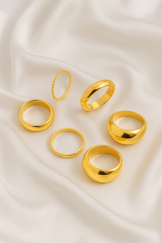 6 Metallic Smooth Ring Set