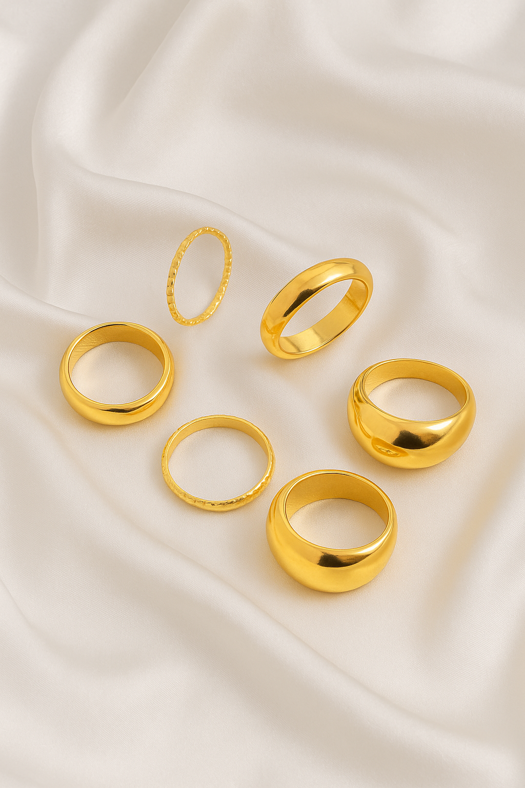 6 Metallic Smooth Ring Set