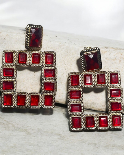 Out of the Box Red Geometric Drop Earrings