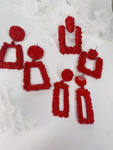 Red Geometric Dangle Earrings - Shades of Beautii Collection